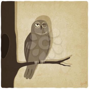 owl on branch old background - vector illustration