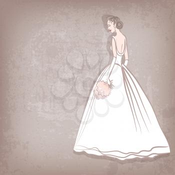 bride in wedding dress on grungy background - vector illustration