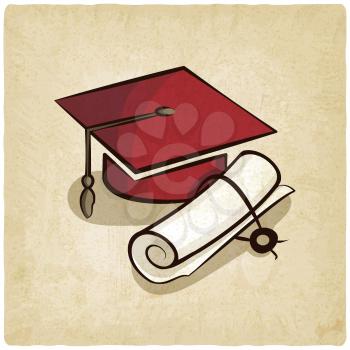 Graduation cap and diploma old background - vector illustration