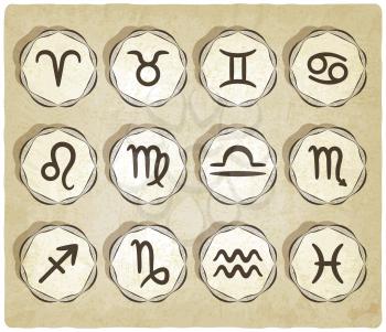 set of zodiac signs on retro background - vector illustration