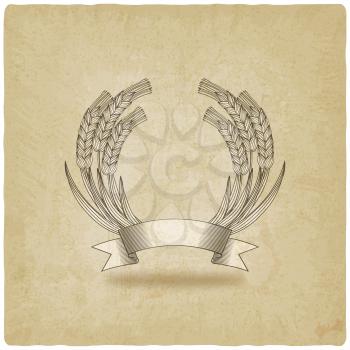 sheaf of wheat with ribbon old background - vector illustration. eps 10