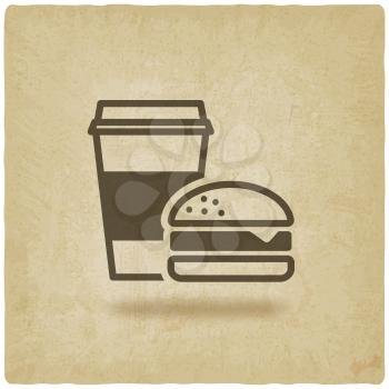 coffee and burger fast food old background - vector illustration. eps 10