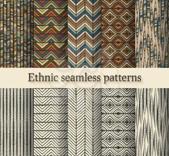 hand drawing ethnic seamless patterns set - vector illustration