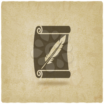 scroll and feather writing symbol old background - vector illustration. eps 10