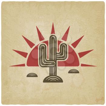 Desert cactus at sunset old background - vector illustration. eps 10