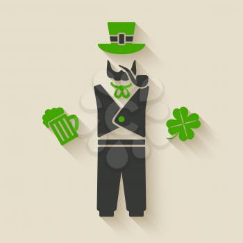 St. Patrick's man with beer and shamrock - vector illustration. eps 10