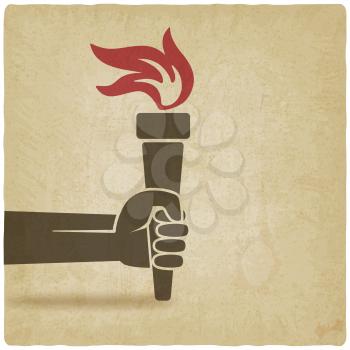 hand with torch symbol old background. vector illustration - eps 10