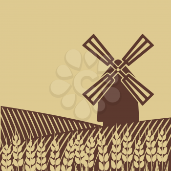 windmill in wheat field - vector illustration. eps 8