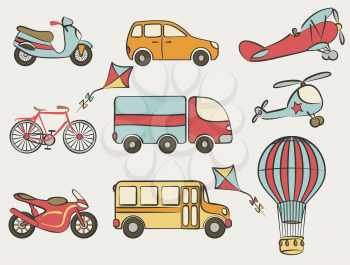 hand-drawn transportation icon set - vector illustration. eps 8