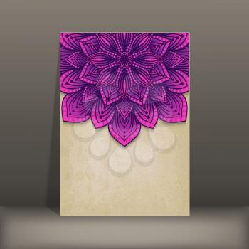 grunge paper card with purple floral circular pattern - vector illustration. eps 10