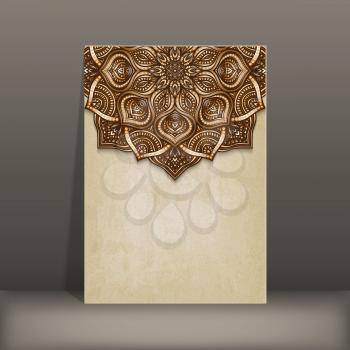 grunge paper card with brown floral circular pattern - vector illustration. eps 10