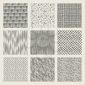 set hand-drawn monochrome pattern - vector illustration. eps 8