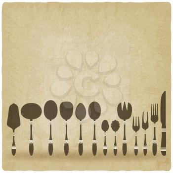 cutlery tableware set old background - vector illustration. eps 10