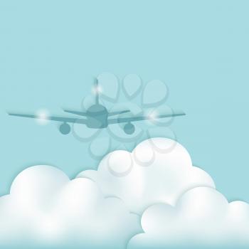 airplane silhouette above clouds. vector illustration - eps 10