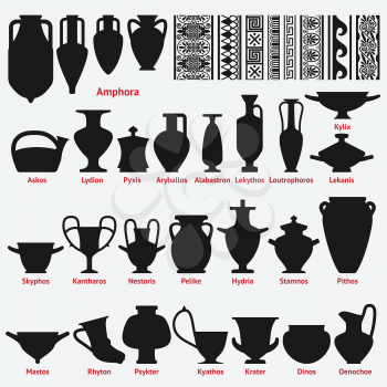 Set of antique Greek vases and border decoration seamless patterns. vector illustration - eps 8