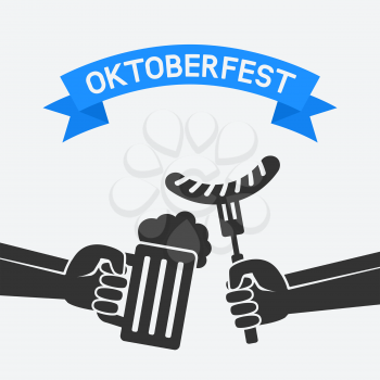 Oktoberfest concept. Hand with beer mug and sausage. vector illustration - eps 8