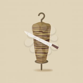 doner kebab with knife old background - vector illustration. eps 10