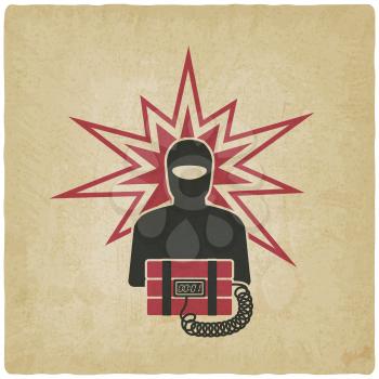 terrorist with bomb old background. vector illustration - eps 10