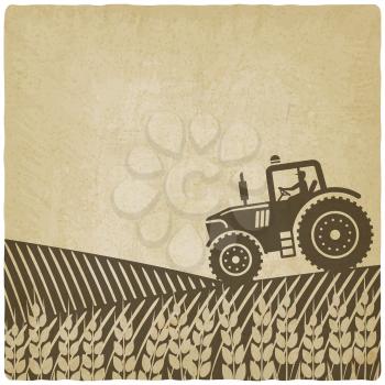 tractor in field old background. vector illustration - eps 10