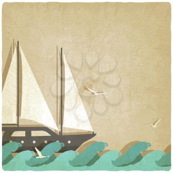 yacht on waves old background. vector illustration - eps 10