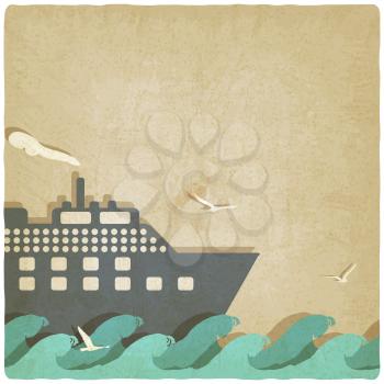 marine boat on waves old background. vector illustration - eps 10