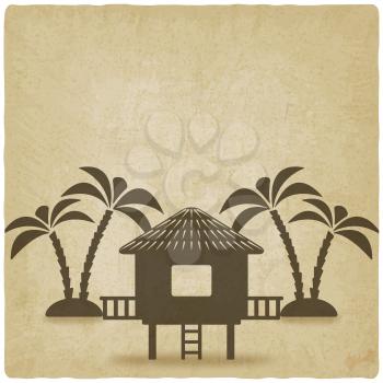 bungalow with palm trees old background. vector illustration - eps 10