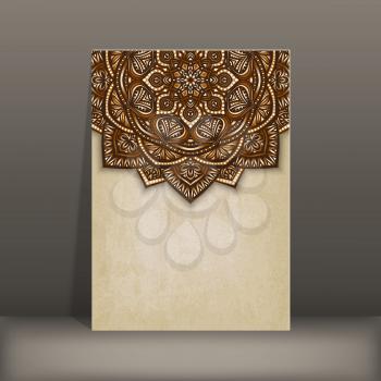 old paper card with brown floral circular pattern - vector illustration. eps 10