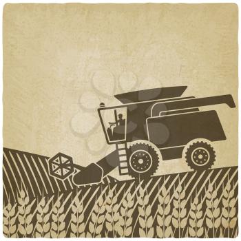 combine harvester in field old background - vector illustration. eps 10