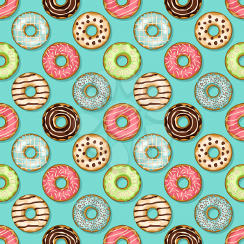donuts seamless pattern on blue background. vector illustration - eps 8