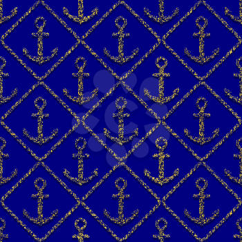 golden anchors seamless pattern on blue background. vector illustration - eps 8
