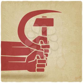 hands with hammer and sickle old background. vector illustration - eps 10