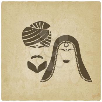 Indian man and woman in traditional clothes. old background. vector illustration - eps 10
