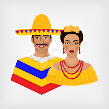 Mexican man and woman in traditional clothes. vector illustration - eps 8