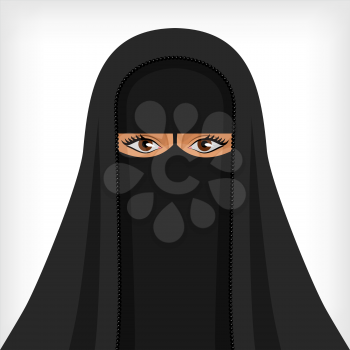 Beautiful muslim woman in black niqab - vector illustration. eps 8
