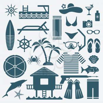 seaside holiday icons set - vector illustration. eps 8
