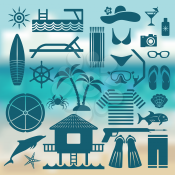 seaside holiday icon set. vector illustration - eps 10