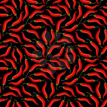 red chilli pepper seamless pattern on black background. vector illustration - eps 8