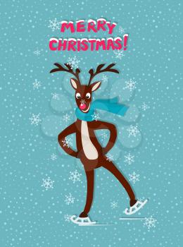 Christmas deer on skates. vector illustration - eps 8