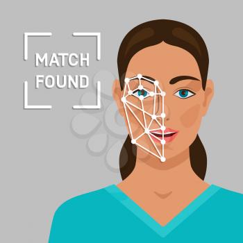 Facial recognition concept with a female face. vector illustration - eps 10