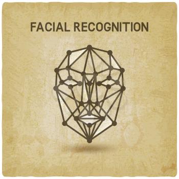 Facial recognition system 3D face vintage background. vector illustration - eps 10