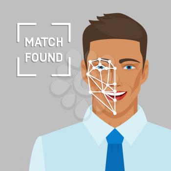 Facial recognition concept with male face. vector illustration - eps 10