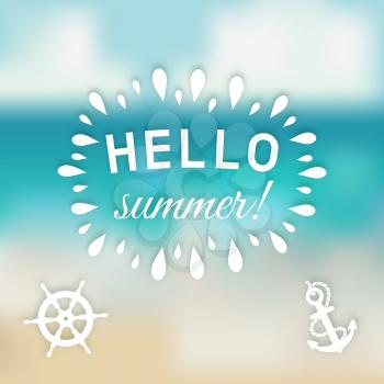 Hello summer card at sea background with marine symbols. vector illustration - eps 10