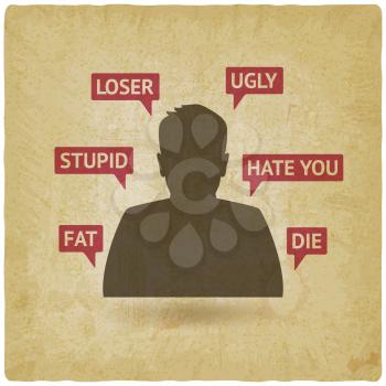 teenager boy victim of cyberbullying vintage background. vector illustration - eps 10