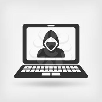 hacker in mask on laptop screen. vector illustration - eps 10