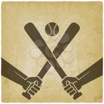 hands with baseball bats and ball vintage background. vector illustration - eps 10
