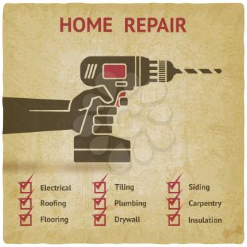 hand with drill. home repair concept old background. vector illustration - eps 10