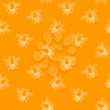 Orange honey bee seamless pattern. Vector illustration