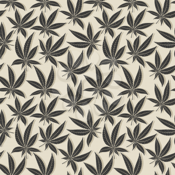 Black cannabis leaf seamless pattern. Vector illustration