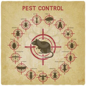 Pest Control icons set on red target vintage background. Vector illustration