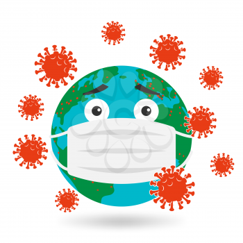 Planet earth in protective mask against virus. Vector illustration
